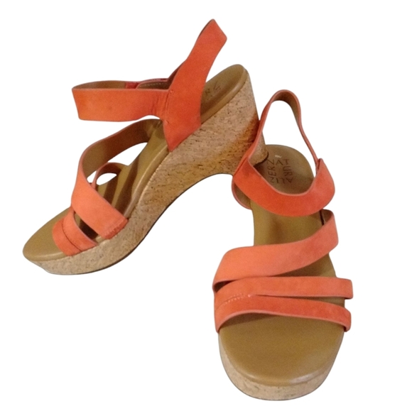 Naturalizer Orange Platform Wedge Sandals Strappy Leather Sandals Size 8.5 - Picture 11 of 11